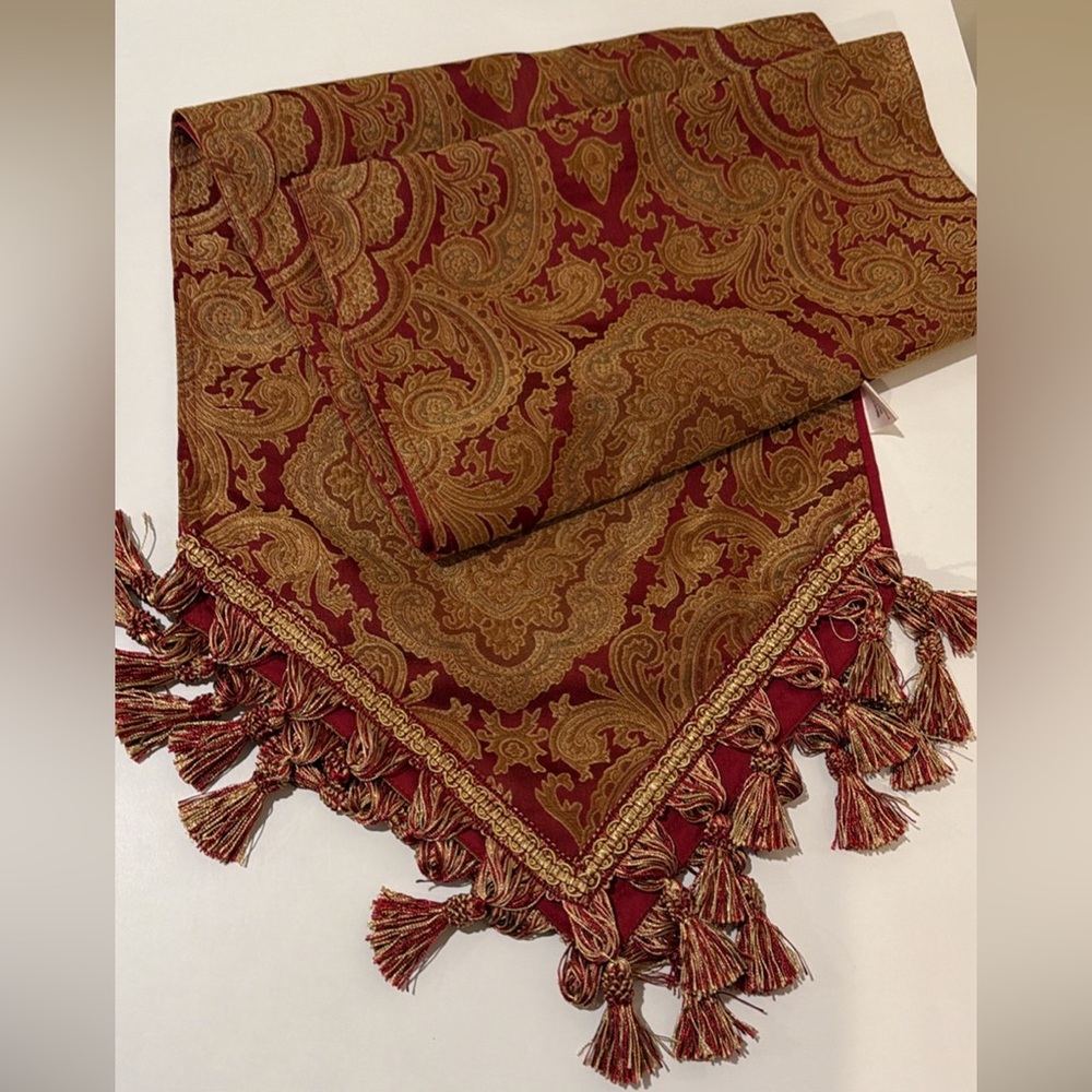 Elegant 72 inch Red and Gold Paisley Table Runner